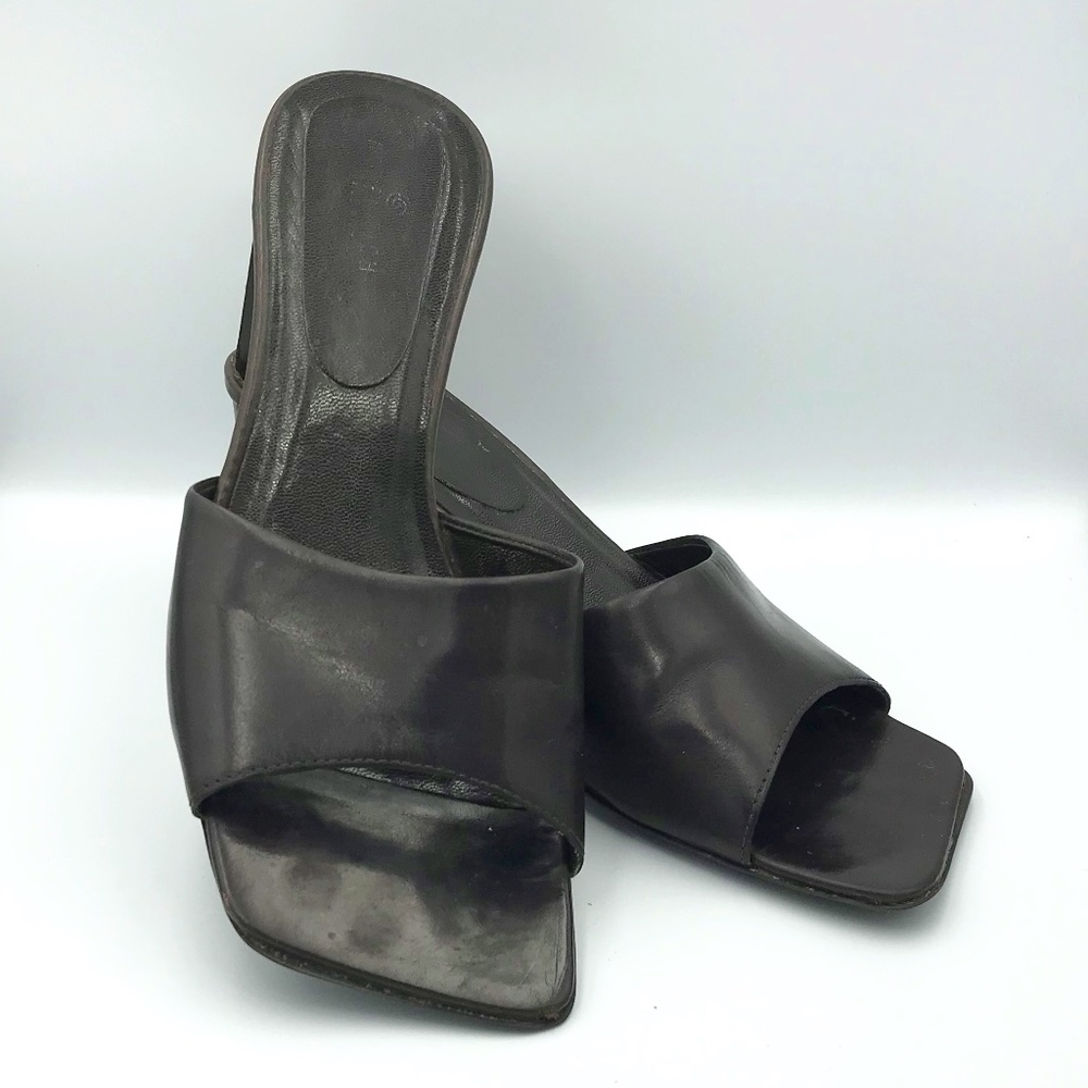 Dark Brown Leather Mule Vintage Women’s Sandals With Heel
